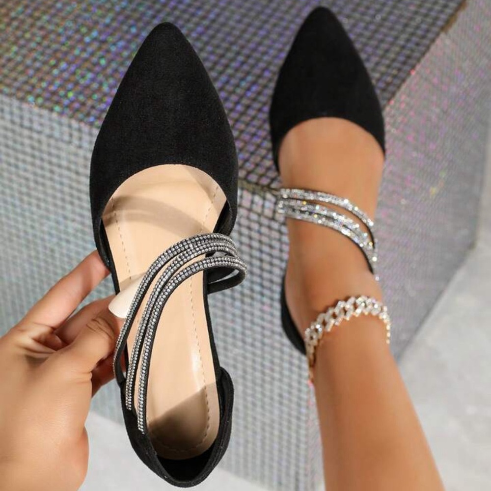 NWT Black Flats with Rhinestones
